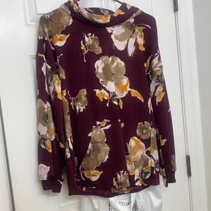 Andree by Unit top sz S, cowl-neck, wine floral
